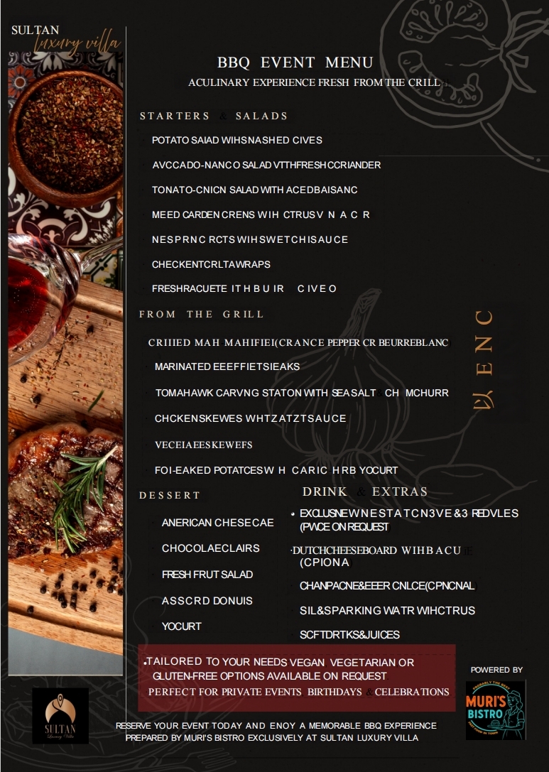 Sultan Villa BBQ menu